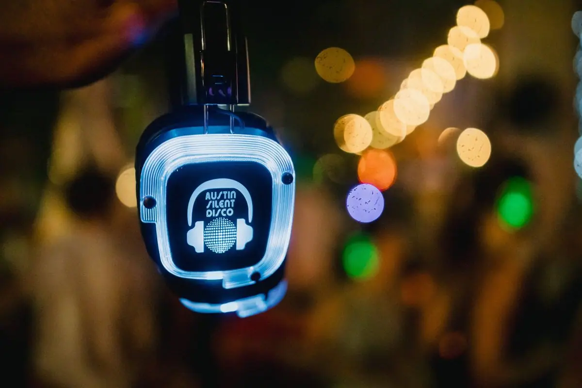 Glowing wireless headphones, Austin Silent Disco
