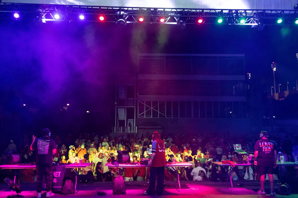 Full-service production — DJ, lighting rig, crowd